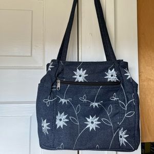 Blue Embroidered Floral Purse
